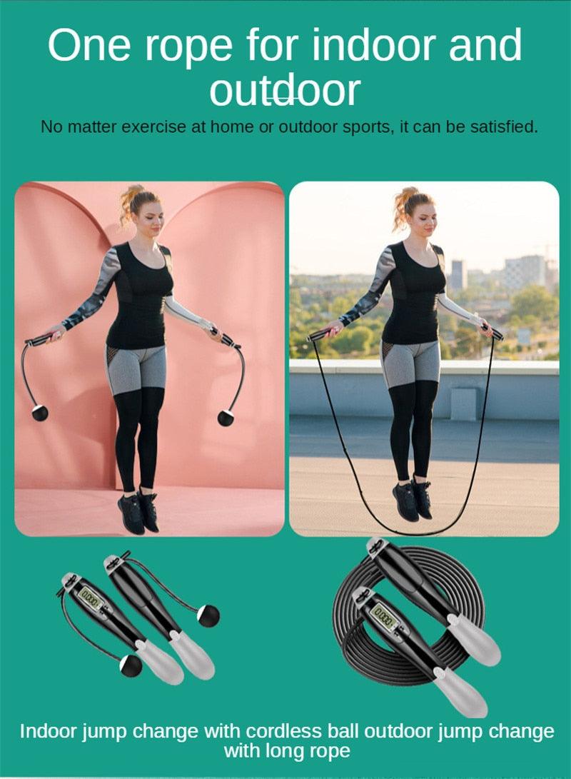 Electronic Cordless Skipping Rope Gym Fitness Skipping Smart Jump Rope With LCD Screen Counting Speed Women Jumprope For Fitness Workout Crossfit Adult Kids Adjustable Skipping Rope For Exercise