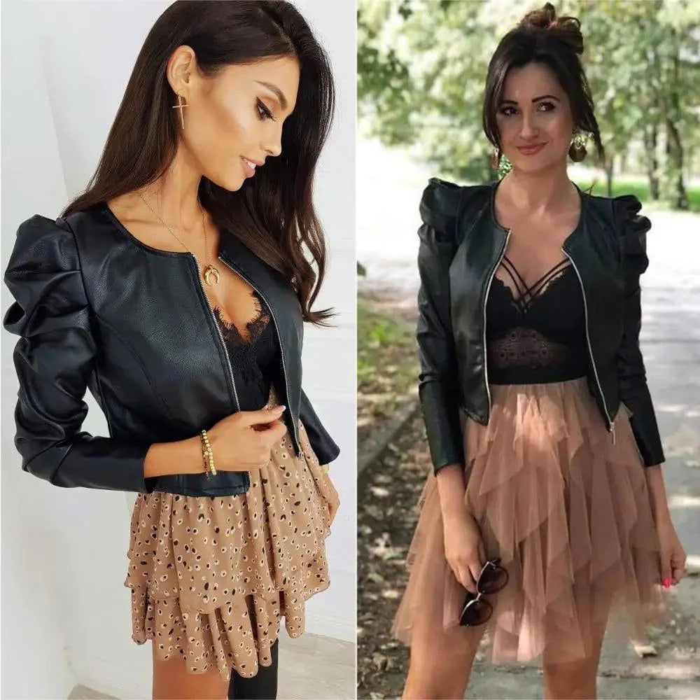 Elegance Autumn And Winter New Solid Color Jacket For Women's PU Leather Warmth Fashion Long-Sleeved Jacket For Women Stevvex