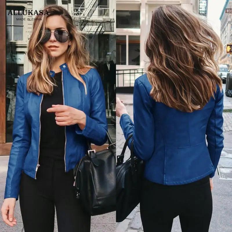 Elegance Autumn And Winter New Solid Color Jacket For Women's PU Leather Warmth Fashion Long-Sleeved Jacket For Women Stevvex