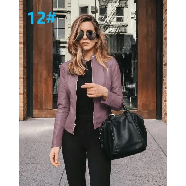 Elegance Autumn And Winter New Solid Color Jacket For Women's PU Leather Warmth Fashion Long-Sleeved Jacket For Women Stevvex