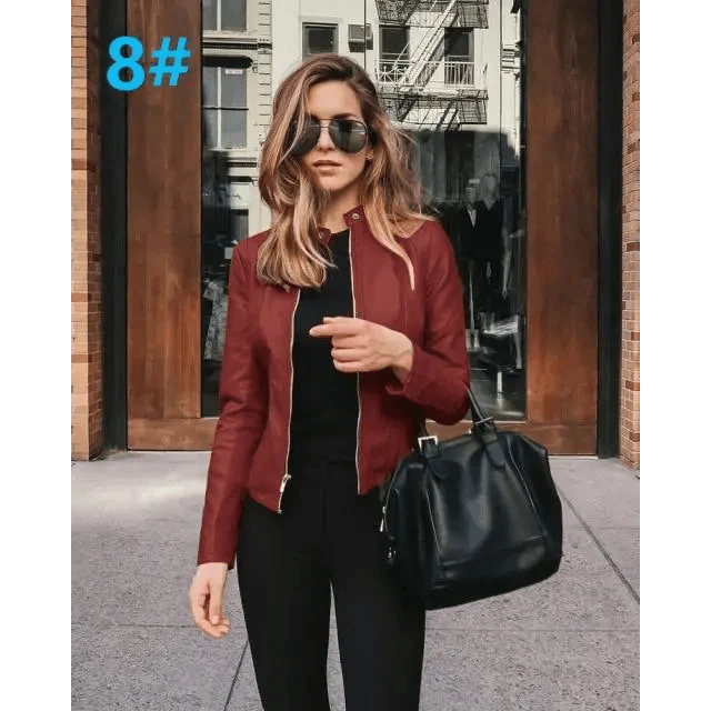Elegance Autumn And Winter New Solid Color Jacket For Women's PU Leather Warmth Fashion Long-Sleeved Jacket For Women Stevvex