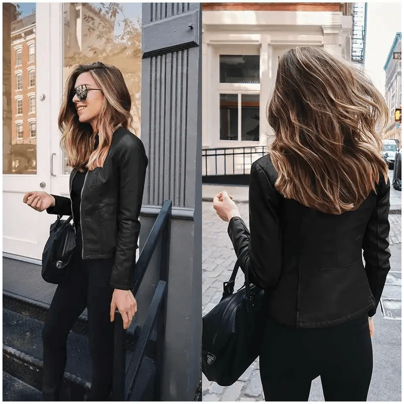 Elegance Autumn And Winter New Solid Color Jacket For Women's PU Leather Warmth Fashion Long-Sleeved Jacket For Women Stevvex