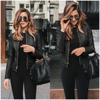 Elegance Autumn And Winter New Solid Color Jacket For Women's PU Leather Warmth Fashion Long-Sleeved Jacket For Women Stevvex