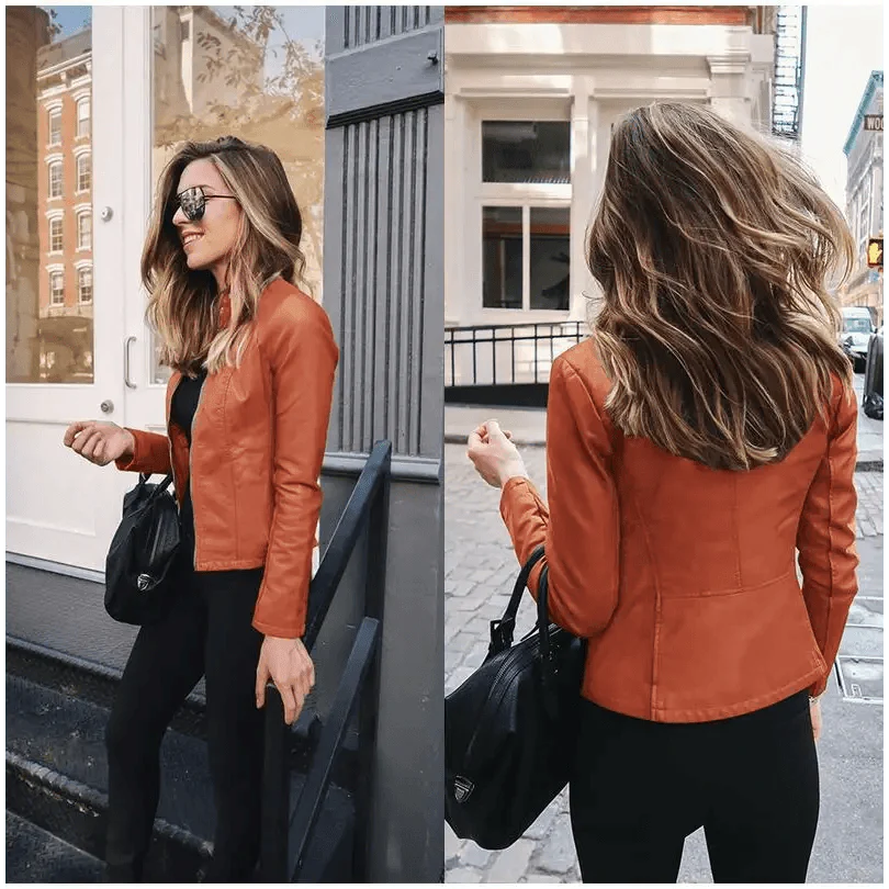 Elegance Autumn And Winter New Solid Color Jacket For Women's PU Leather Warmth Fashion Long-Sleeved Jacket For Women Stevvex