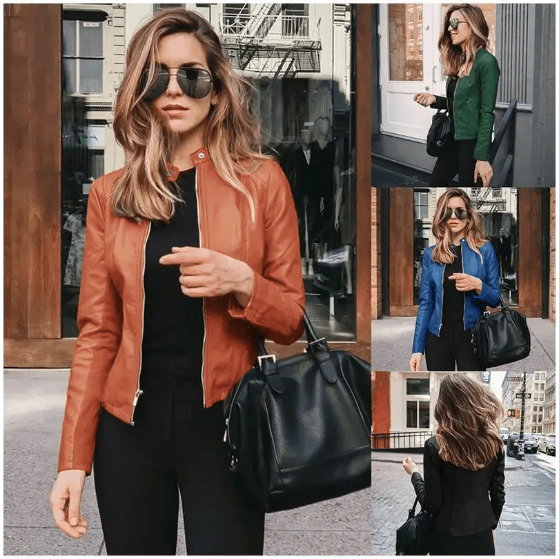 Elegance Autumn And Winter New Solid Color Jacket For Women's PU Leather Warmth Fashion Long-Sleeved Jacket For Women Stevvex