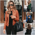 Elegance Autumn And Winter New Solid Color Jacket For Women's PU Leather Warmth Fashion Long-Sleeved Jacket For Women Stevvex