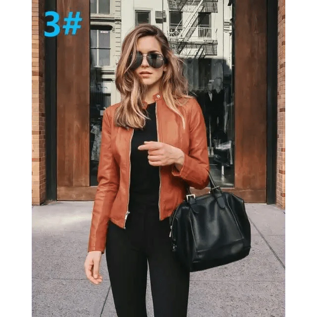 Elegance Autumn And Winter New Solid Color Jacket For Women's PU Leather Warmth Fashion Long-Sleeved Jacket For Women Stevvex