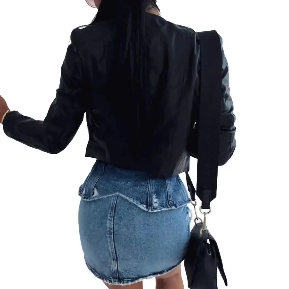 Elegance Autumn And Winter New Solid Color Jacket For Women's PU Leather Warmth Fashion Long-Sleeved Jacket For Women Stevvex