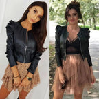 Elegance Autumn And Winter New Solid Color Jacket For Women's PU Leather Warmth Fashion Long-Sleeved Jacket For Women Stevvex