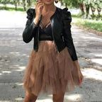 Elegance Autumn And Winter New Solid Color Jacket For Women's PU Leather Warmth Fashion Long-Sleeved Jacket For Women Stevvex