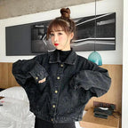 Elegance Black Denim Short Jackets For Women Loose Single Breasted Button Pockets Stylish Chic Retro Casual Streetwear For Women Stevvex