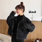 Elegance Black Denim Short Jackets For Women Loose Single Breasted Button Pockets Stylish Chic Retro Casual Streetwear For Women Stevvex