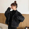 Elegance Black Denim Short Jackets For Women Loose Single Breasted Button Pockets Stylish Chic Retro Casual Streetwear For Women Stevvex