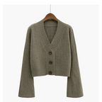 Elegance Cardigan Autumn Long Flare Sleeve Short Sweater Women Ribbed Knitted Cotton Tops Black White Ladies Soft Outwear Female Stevvex
