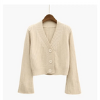Elegance Cardigan Autumn Long Flare Sleeve Short Sweater Women Ribbed Knitted Cotton Tops Black White Ladies Soft Outwear Female Stevvex