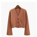 Elegance Cardigan Autumn Long Flare Sleeve Short Sweater Women Ribbed Knitted Cotton Tops Black White Ladies Soft Outwear Female Stevvex