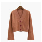 Elegance Cardigan Autumn Long Flare Sleeve Short Sweater Women Ribbed Knitted Cotton Tops Black White Ladies Soft Outwear Female Stevvex