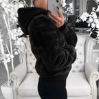 Elegance Faux Fur Women Coat With Hood High Waist Fashion Slim Black /Red /Pink Faux Fur Jacket Fake Rabbit Fur Coats Stevvex