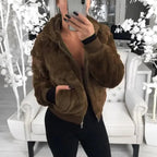 Elegance Faux Fur Women Coat With Hood High Waist Fashion Slim Black /Red /Pink Faux Fur Jacket Fake Rabbit Fur Coats Stevvex