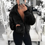 Elegance Faux Fur Women Coat With Hood High Waist Fashion Slim Black /Red /Pink Faux Fur Jacket Fake Rabbit Fur Coats Stevvex