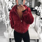 Elegance Faux Fur Women Coat With Hood High Waist Fashion Slim Black /Red /Pink Faux Fur Jacket Fake Rabbit Fur Coats Stevvex
