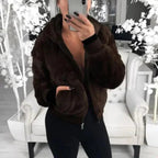 Elegance Faux Fur Women Coat With Hood High Waist Fashion Slim Black /Red /Pink Faux Fur Jacket Fake Rabbit Fur Coats Stevvex