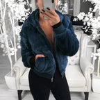 Elegance Faux Fur Women Coat With Hood High Waist Fashion Slim Black /Red /Pink Faux Fur Jacket Fake Rabbit Fur Coats Stevvex