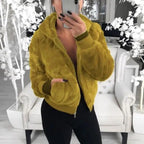 Elegance Faux Fur Women Coat With Hood High Waist Fashion Slim Black /Red /Pink Faux Fur Jacket Fake Rabbit Fur Coats Stevvex