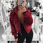 Elegance Faux Fur Women Coat With Hood High Waist Fashion Slim Black /Red /Pink Faux Fur Jacket Fake Rabbit Fur Coats Stevvex