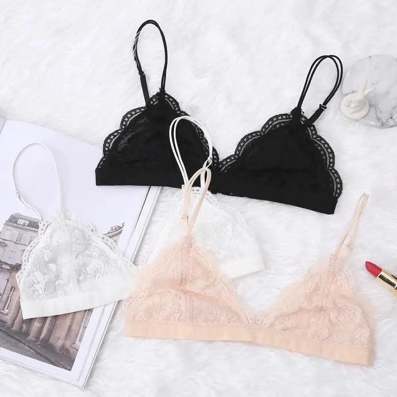 Elegance Lace Thin Triangle Bra For Women Wireless Lingerie Transparent Solid White/Black Stevvex