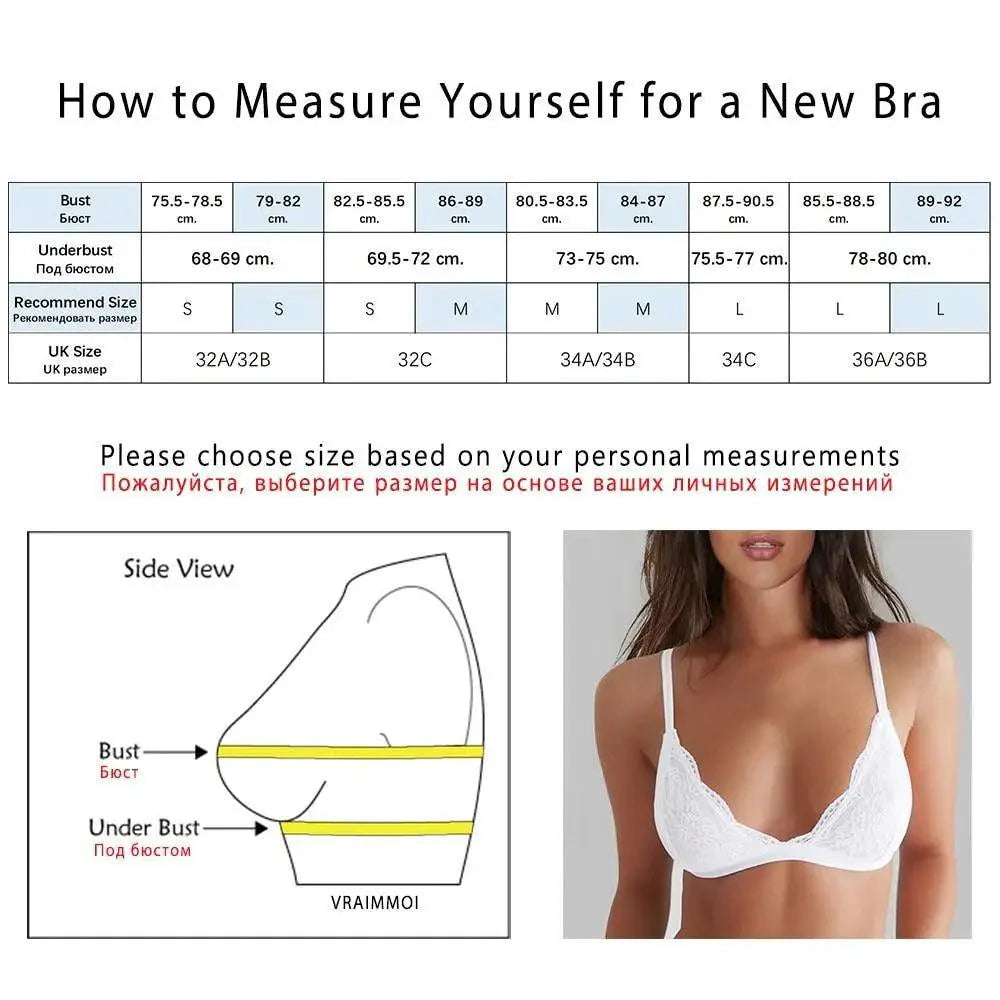 Elegance Lace Thin Triangle Bra For Women Wireless Lingerie Transparent Solid White/Black Stevvex