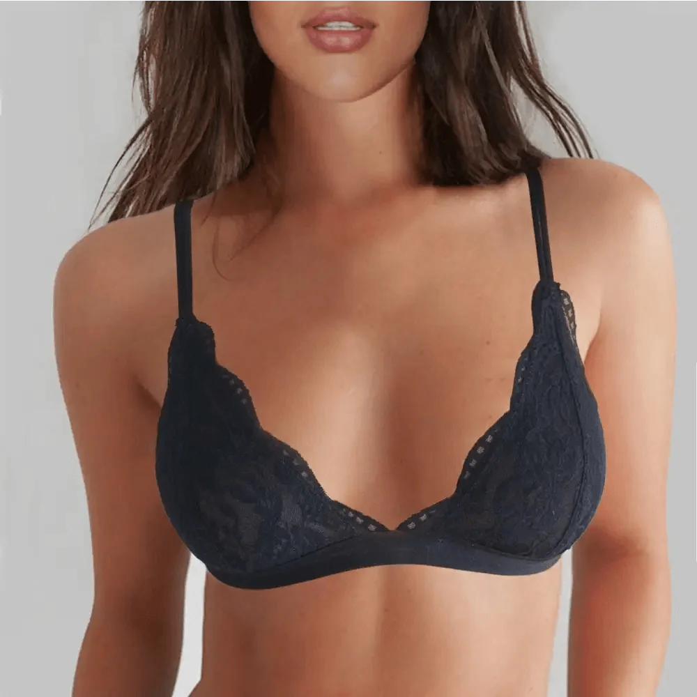 Elegance Lace Thin Triangle Bra For Women Wireless Lingerie Transparent Solid White/Black Stevvex