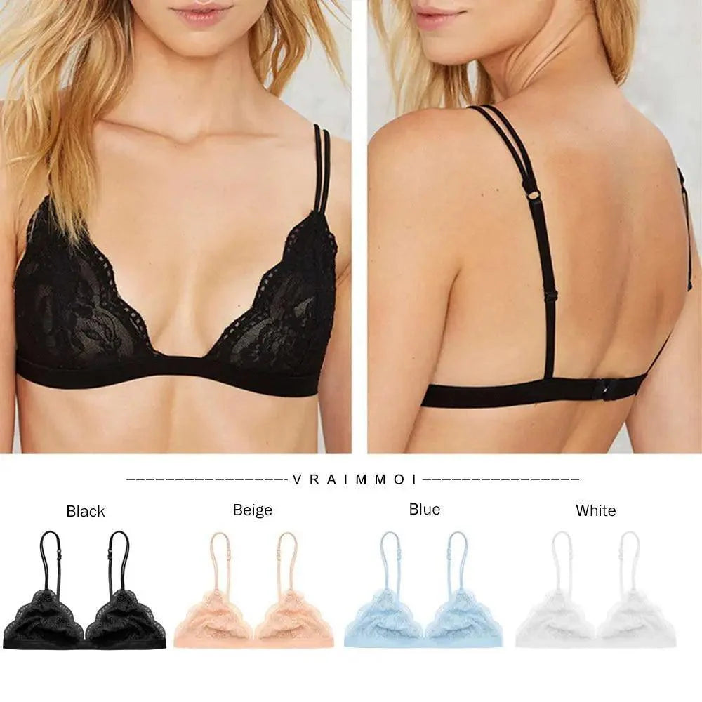 Elegance Lace Thin Triangle Bra For Women Wireless Lingerie Transparent Solid White/Black Stevvex