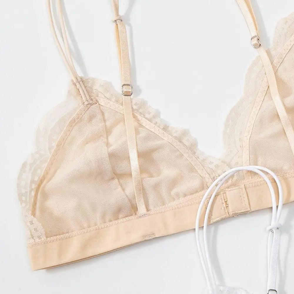 Elegance Lace Thin Triangle Bra For Women Wireless Lingerie Transparent Solid White/Black Stevvex