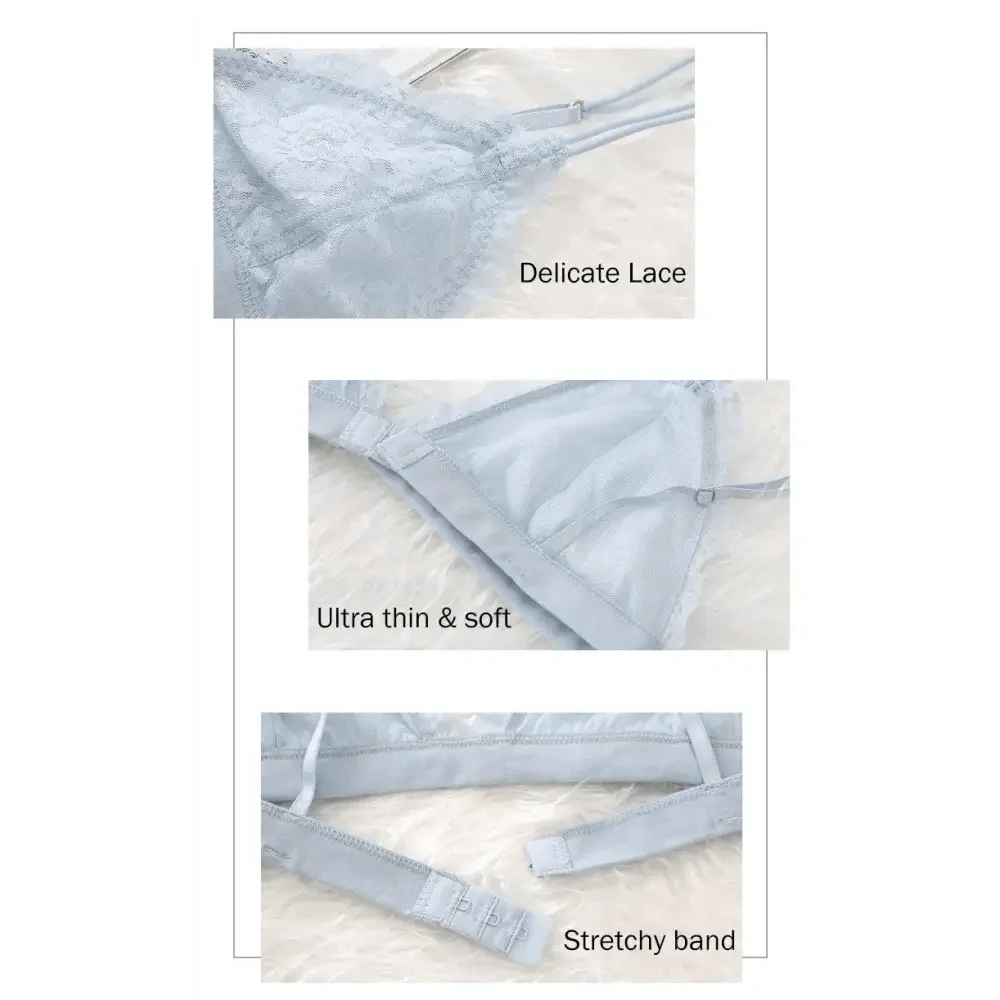 Elegance Lace Thin Triangle Bra For Women Wireless Lingerie Transparent Solid White/Black Stevvex