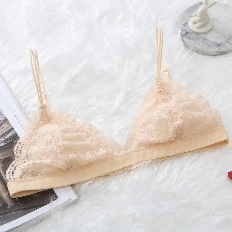 Elegance Lace Thin Triangle Bra For Women Wireless Lingerie Transparent Solid White/Black Stevvex