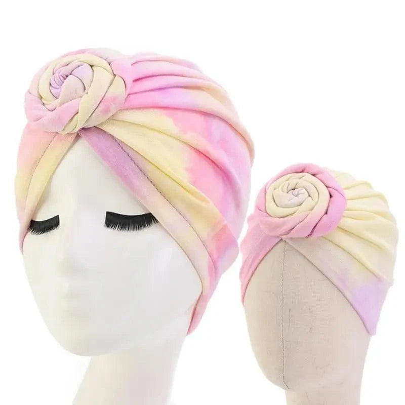 Elegance Mommy And Kids Turban Hat Cap With Big Bow Soft Cute Knot Nursery Beanie Knotted Headban Stevvex