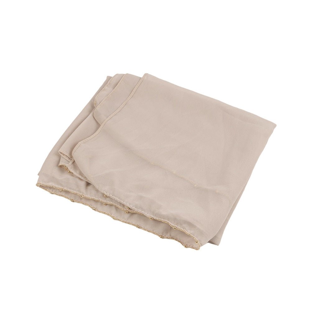 Elegance Solid Color Chiffon Hijab with Metallic Chain Trim (MH138)