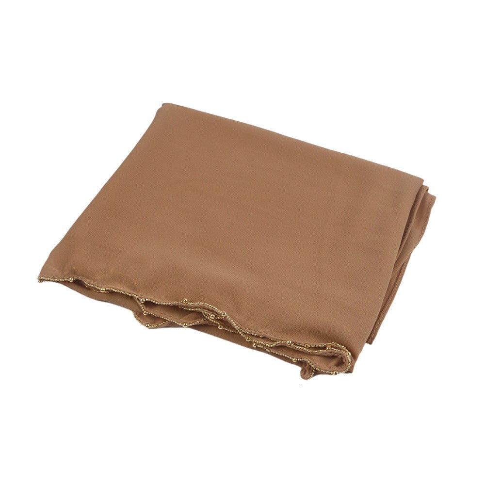 Elegance Solid Color Chiffon Hijab with Metallic Chain Trim (MH138)