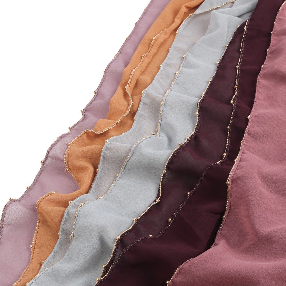 Elegance Solid Color Chiffon Hijab with Metallic Chain Trim (MH138)