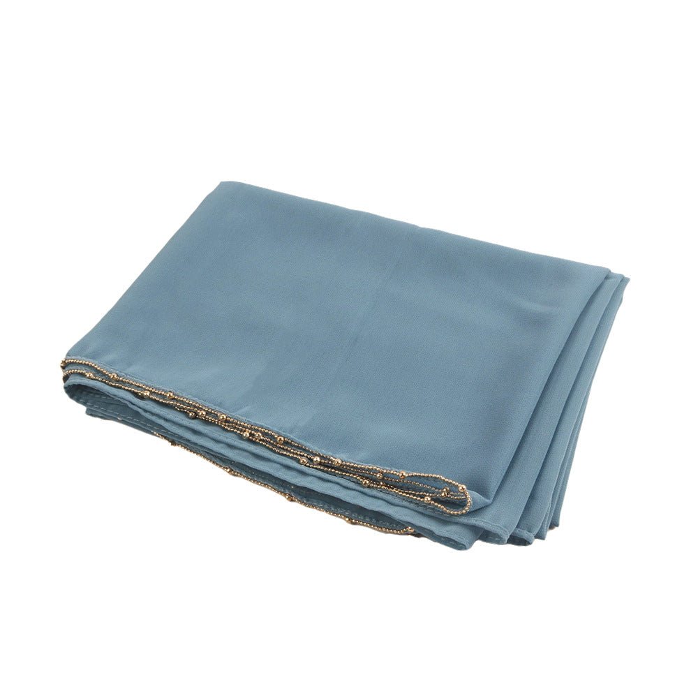 Elegance Solid Color Chiffon Hijab with Metallic Chain Trim (MH138)