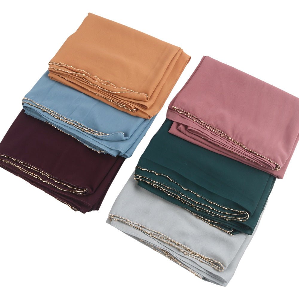 Elegance Solid Color Chiffon Hijab with Metallic Chain Trim (MH138)