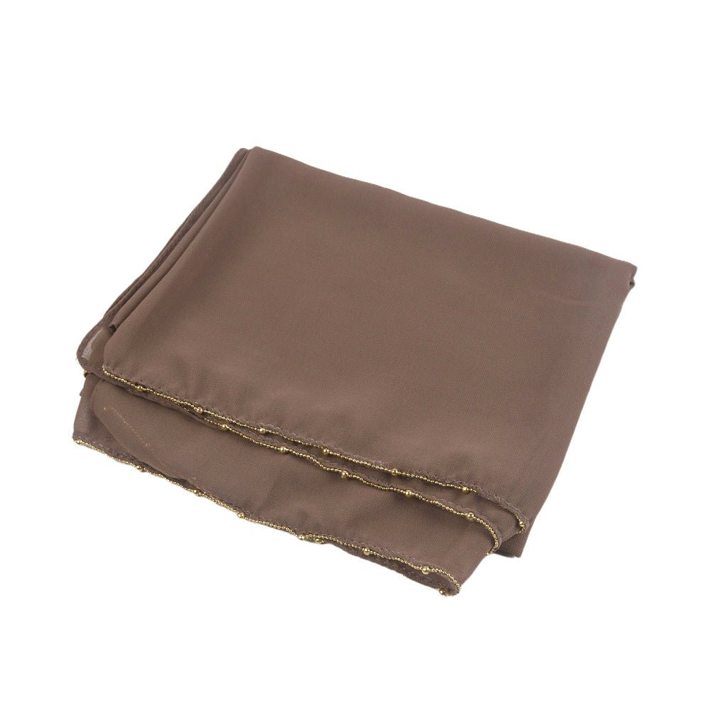 Elegance Solid Color Chiffon Hijab with Metallic Chain Trim (MH138)