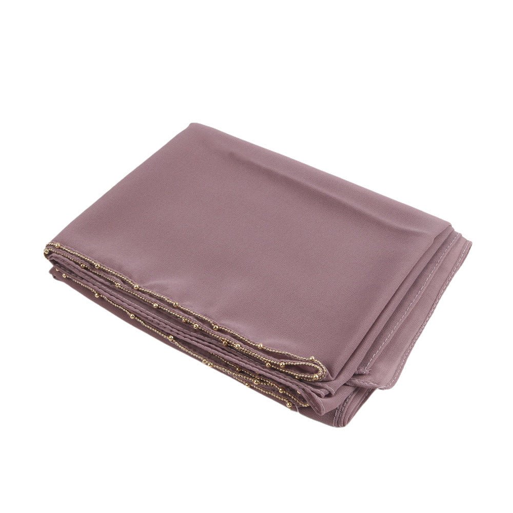 Elegance Solid Color Chiffon Hijab with Metallic Chain Trim (MH138)