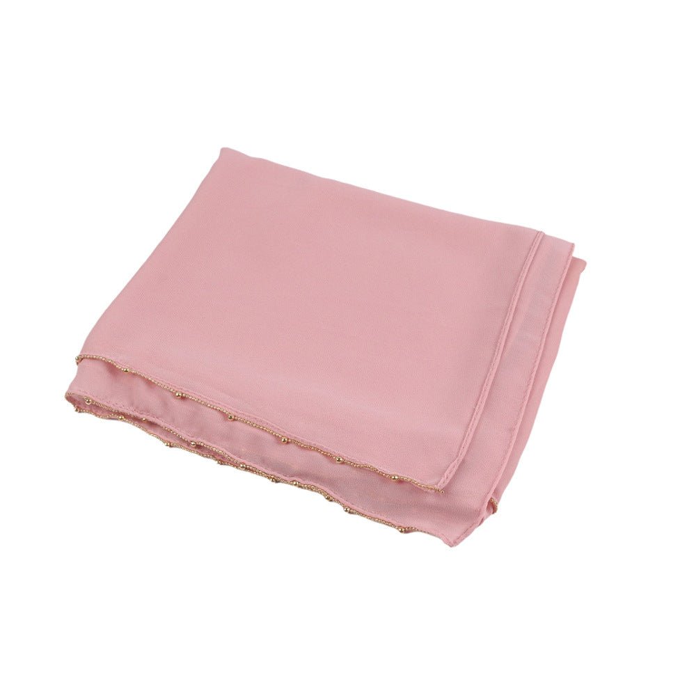 Elegance Solid Color Chiffon Hijab with Metallic Chain Trim (MH138)