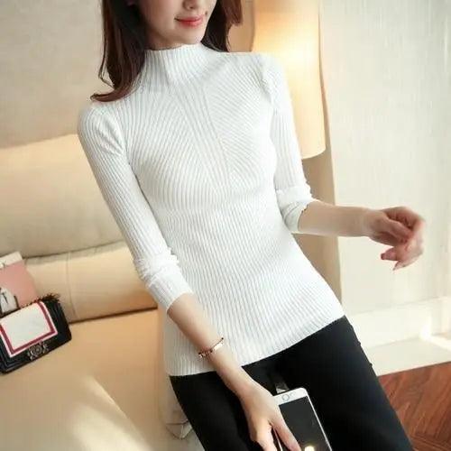 Elegance Solid White and Black Tops,Sweaters Winter Long Sleeve Turtleneck Pullovers Women's Sweaters Female Clothing Stevvex