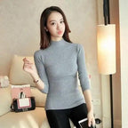 Elegance Solid White and Black Tops,Sweaters Winter Long Sleeve Turtleneck Pullovers Women's Sweaters Female Clothing Stevvex
