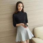 Elegance Solid White and Black Tops,Sweaters Winter Long Sleeve Turtleneck Pullovers Women's Sweaters Female Clothing Stevvex