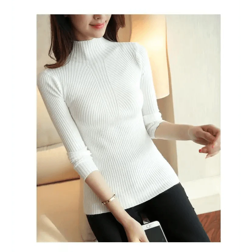 Elegance Solid White and Black Tops,Sweaters Winter Long Sleeve Turtleneck Pullovers Women's Sweaters Female Clothing Stevvex