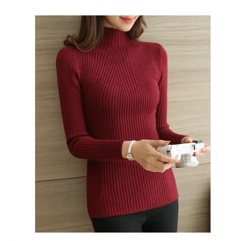 Elegance Solid White and Black Tops,Sweaters Winter Long Sleeve Turtleneck Pullovers Women's Sweaters Female Clothing Stevvex